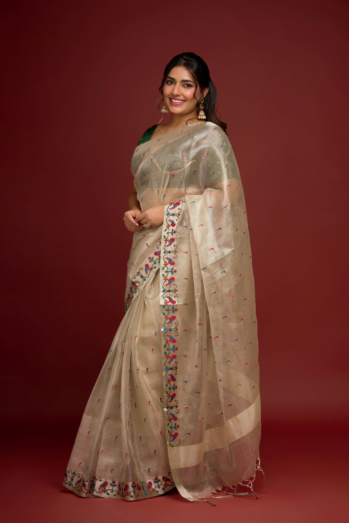 SILVER TISSUE SAREE