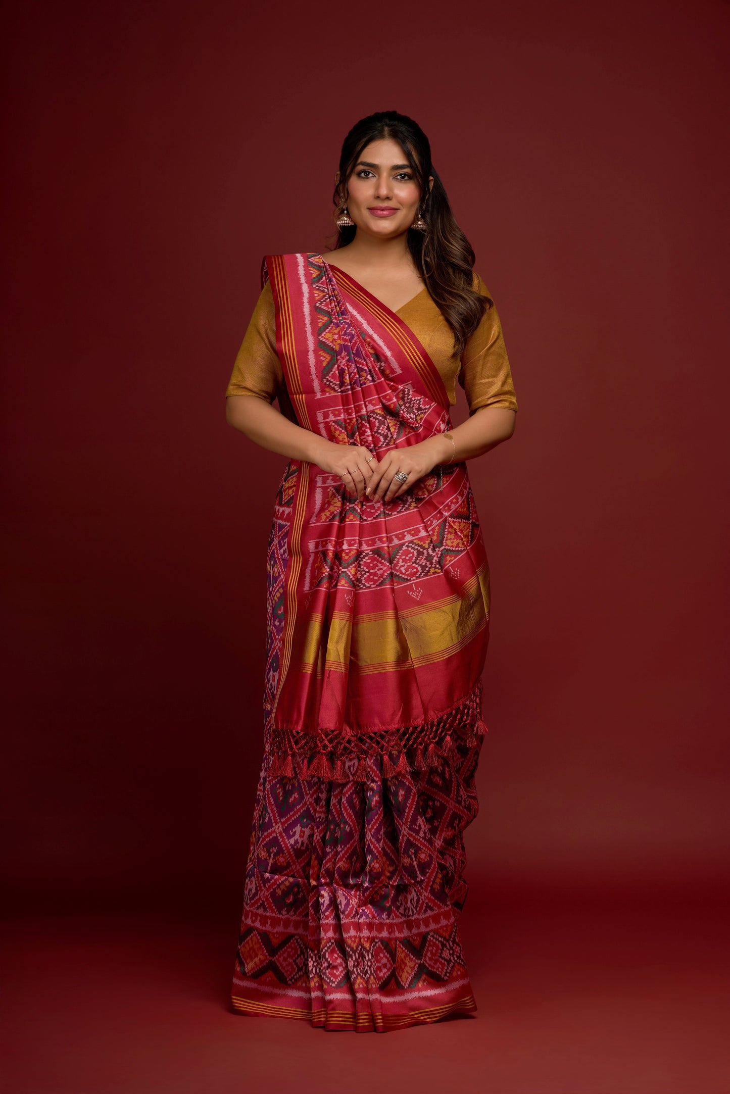 RED AND PURPLE SEMI PATOLA SAREE