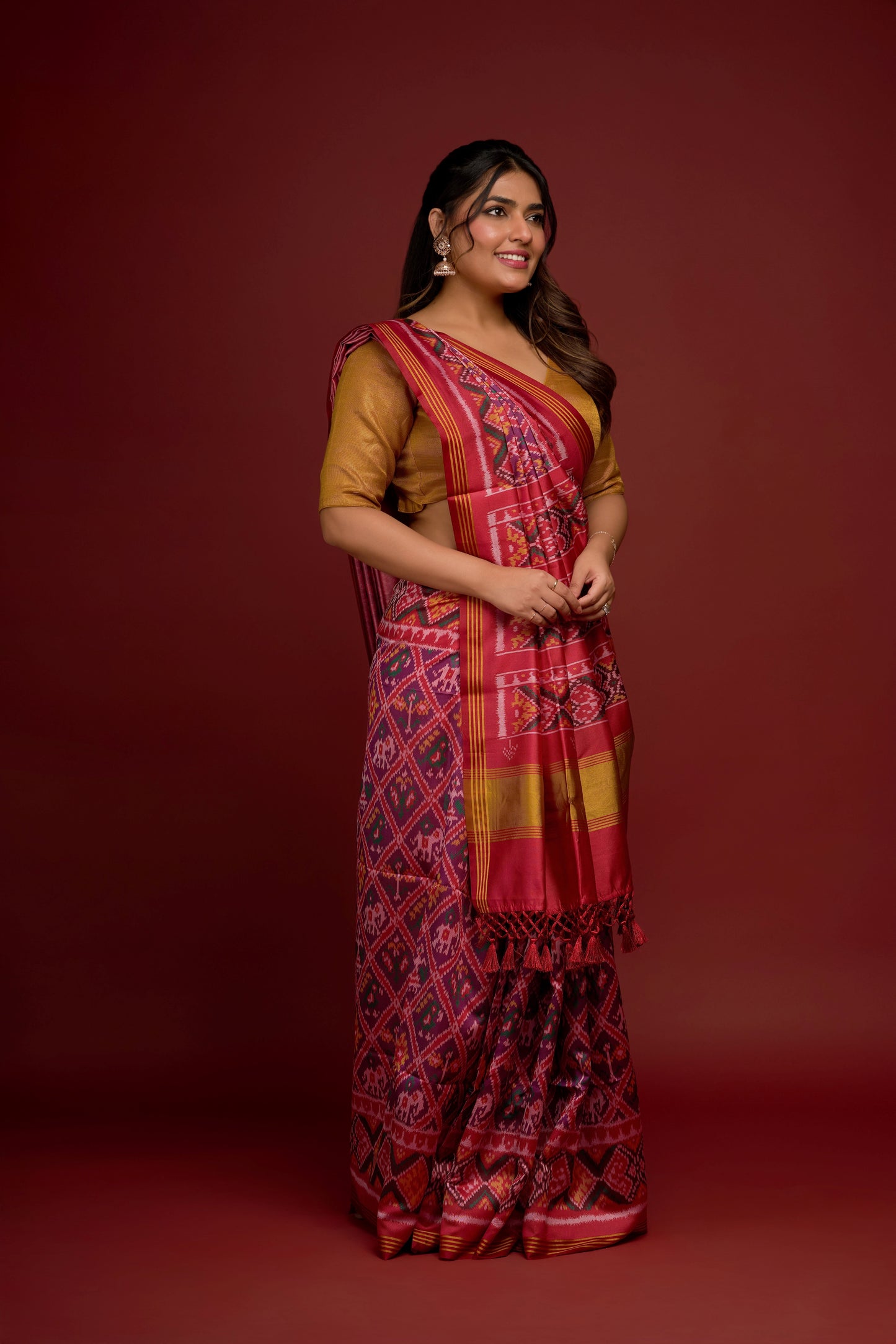 RED AND PURPLE SEMI PATOLA SAREE
