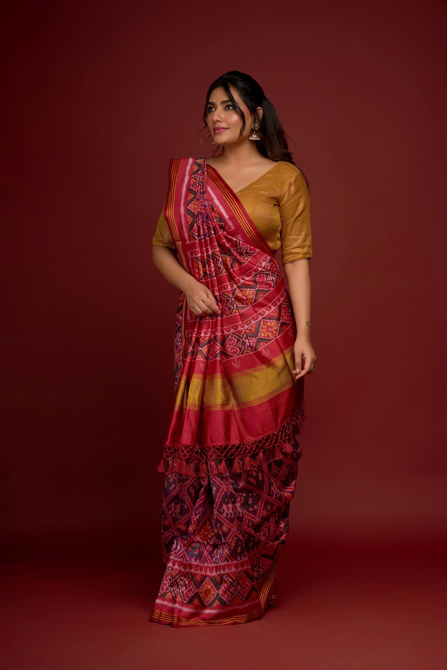 RED AND PURPLE SEMI PATOLA SAREE