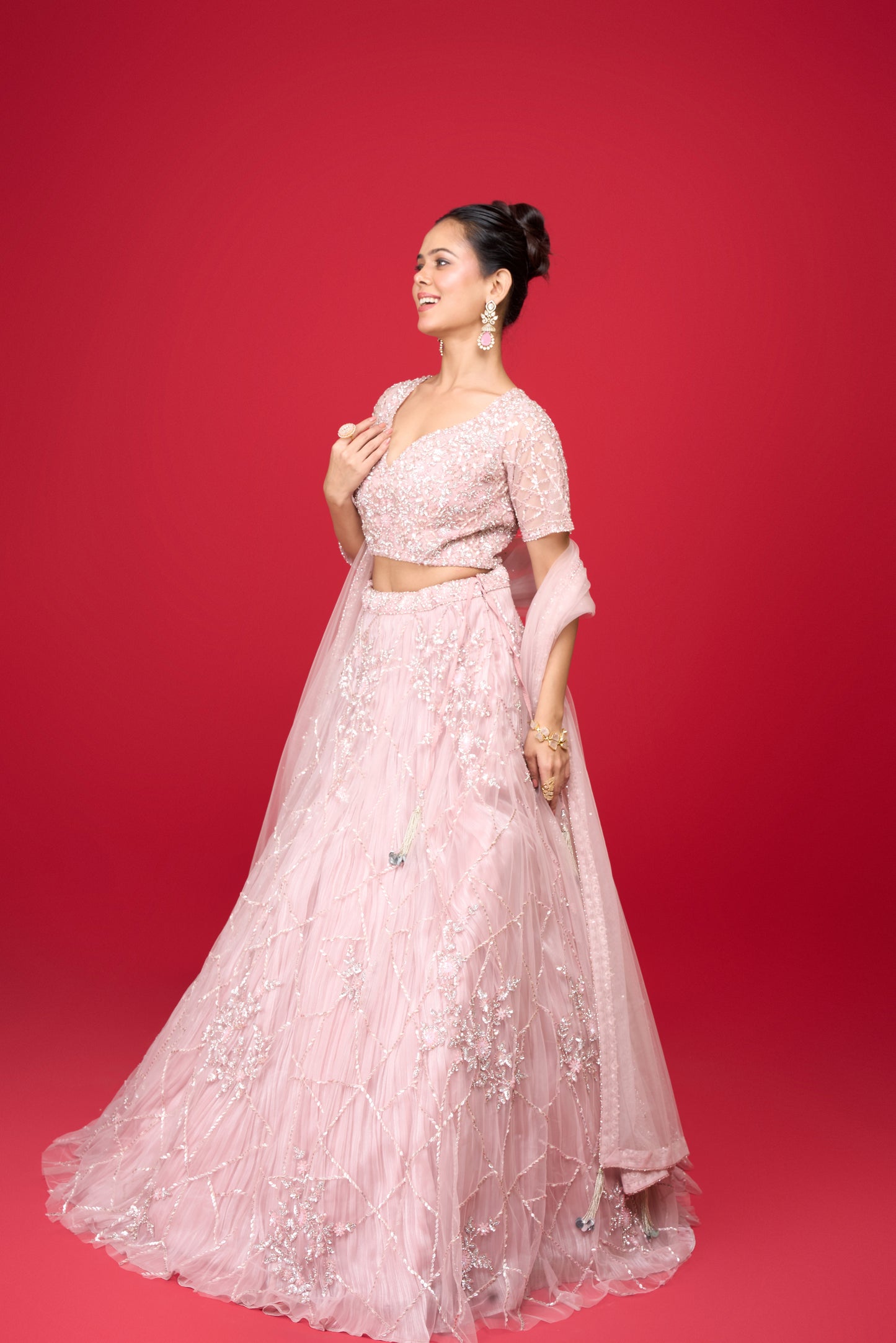 LAVENDER PINK NET LEHENGA