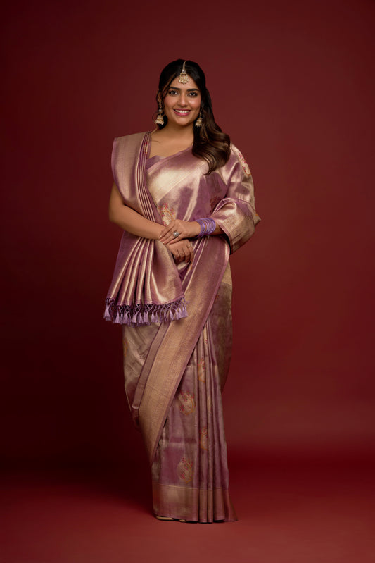 GOLDEN PURPLE TISSUE SAREE