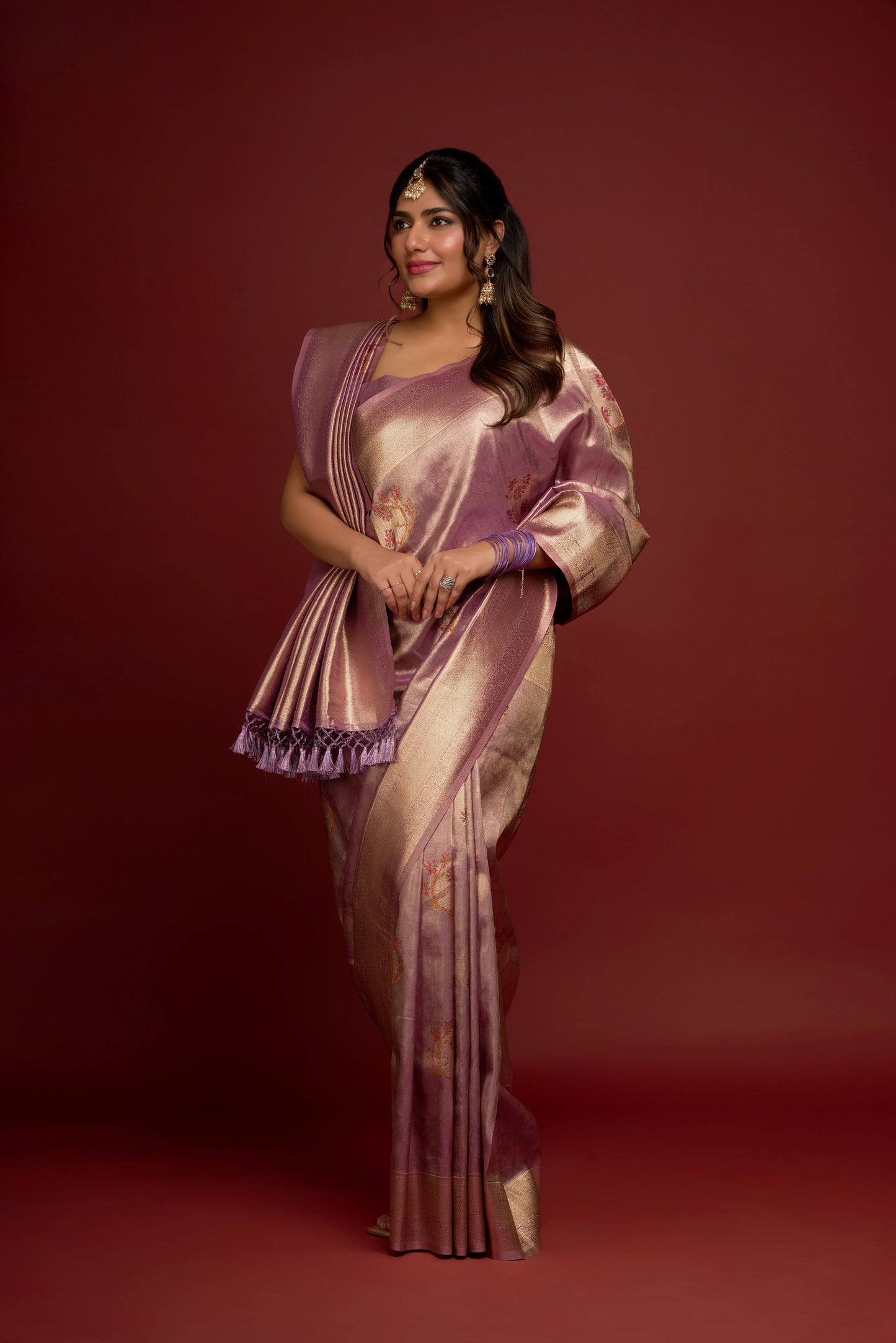 GOLDEN PURPLE TISSUE SAREE