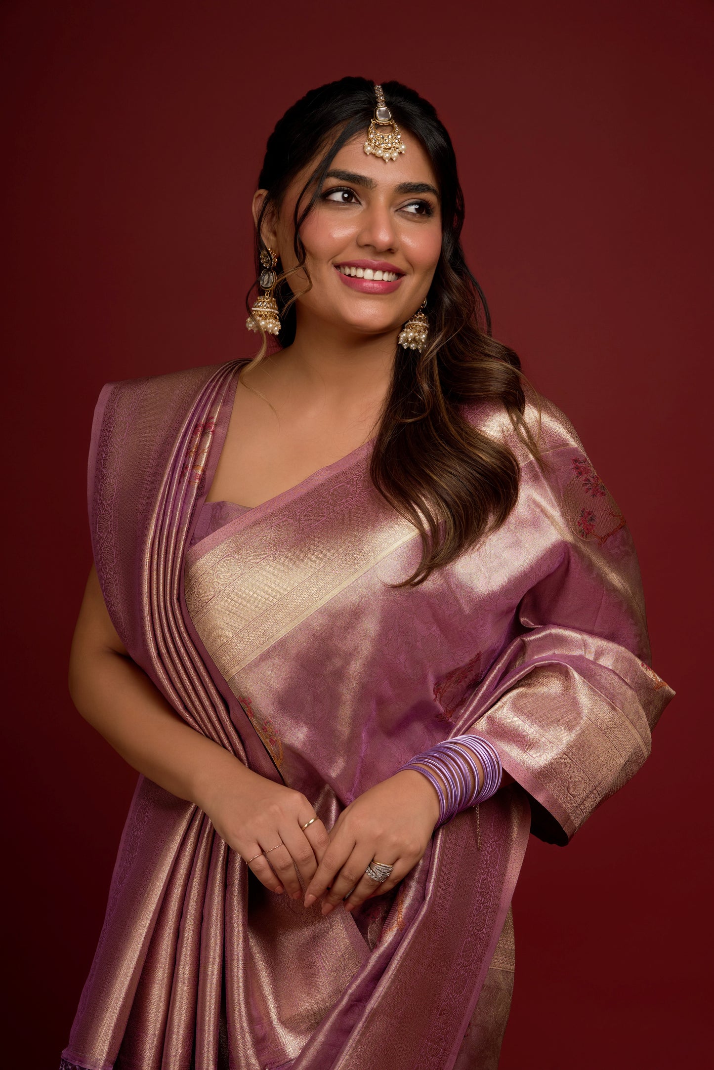 GOLDEN PURPLE TISSUE SAREE