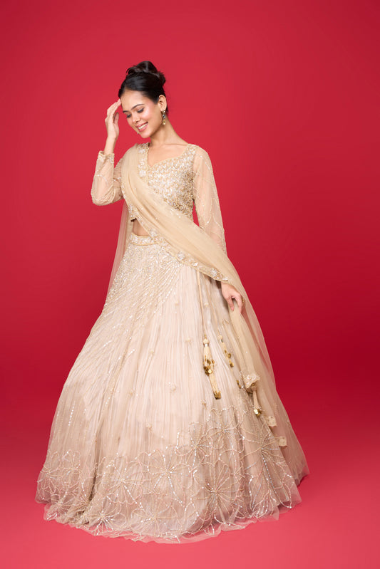 NUDE GLASS TISSUE LEHENGA