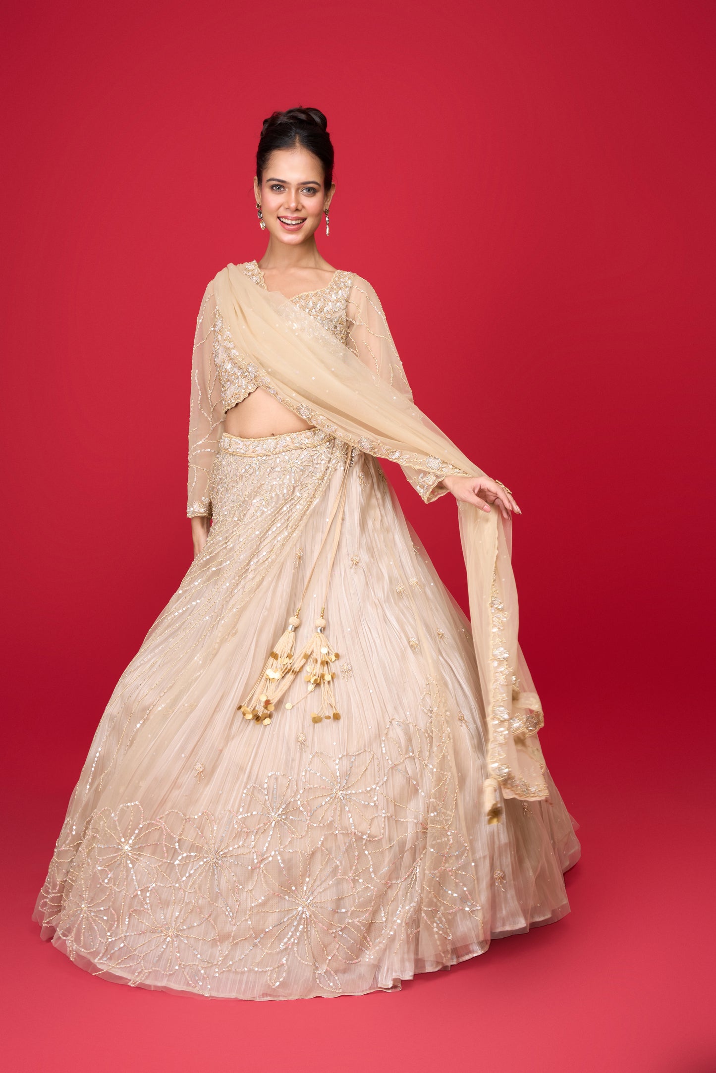 NUDE GLASS TISSUE LEHENGA