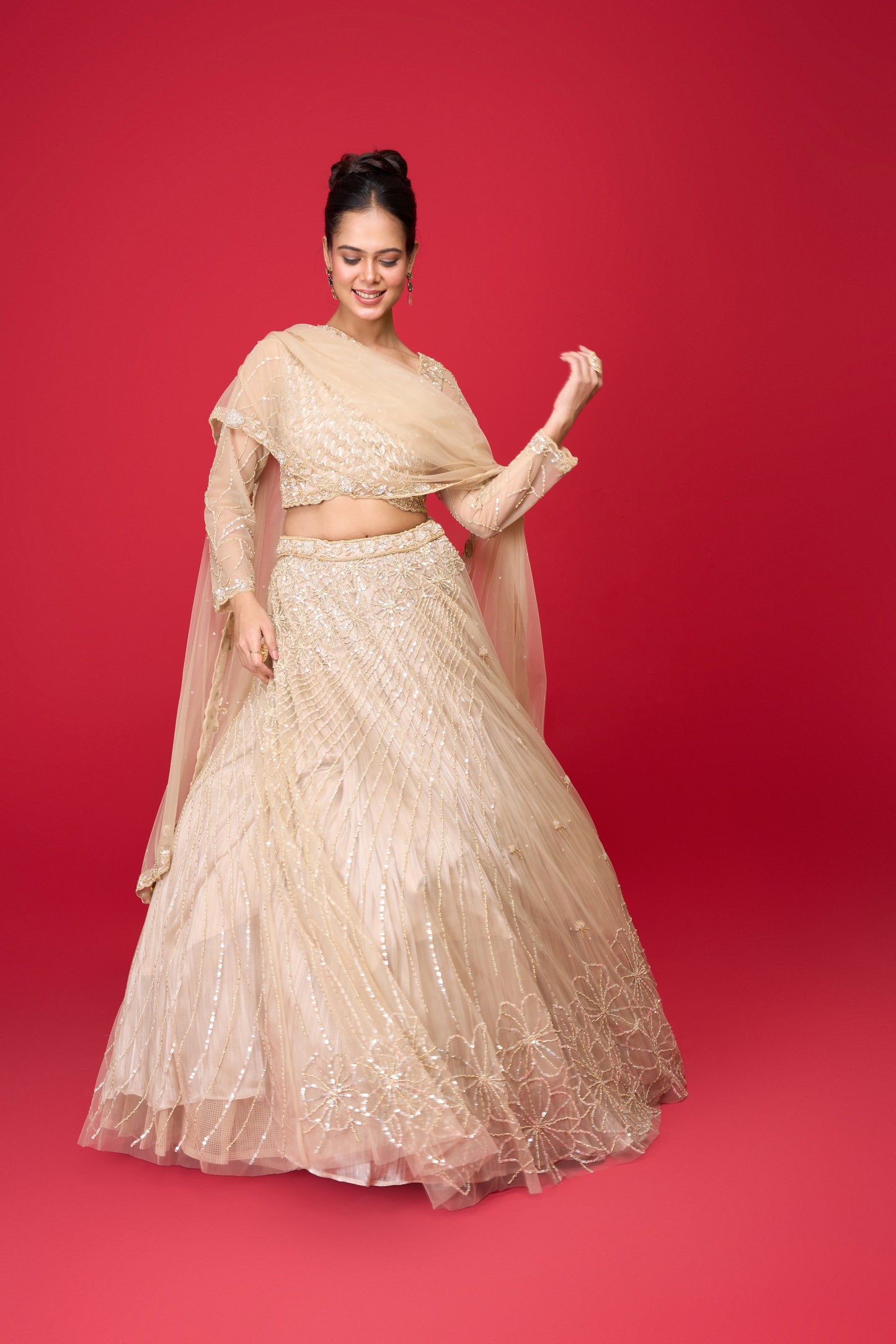 NUDE GLASS TISSUE LEHENGA