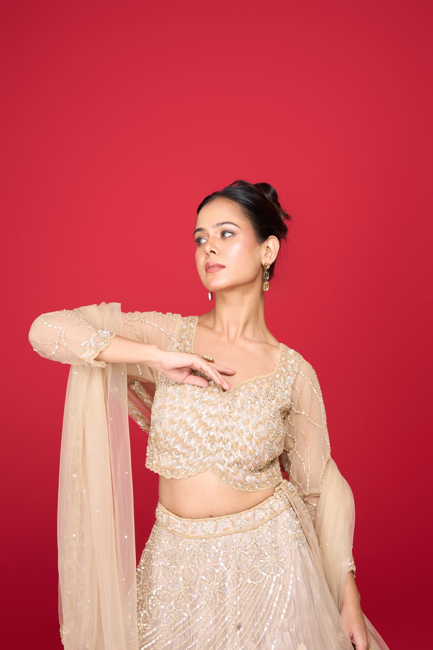 NUDE GLASS TISSUE LEHENGA