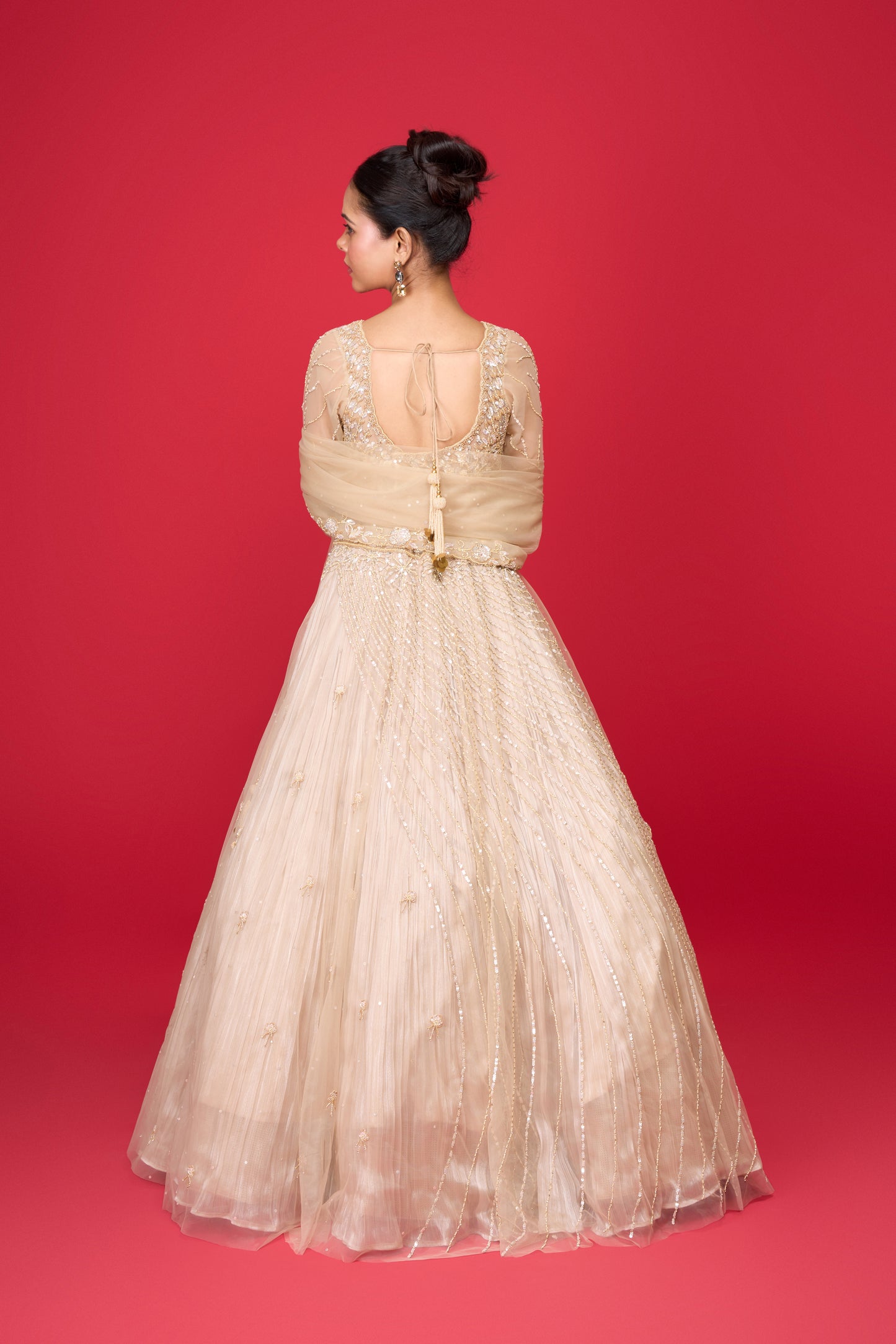NUDE GLASS TISSUE LEHENGA