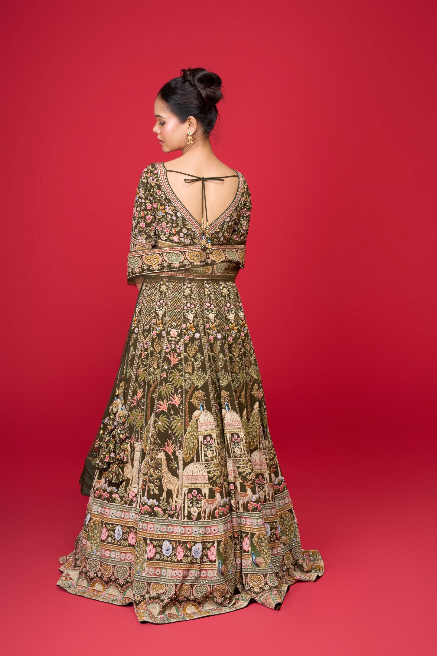 GREY PRINTED SILK LEHENGA