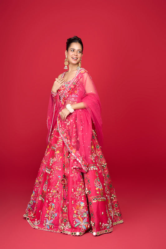 RASPBERRY PINK RAW SILK LEHENGA