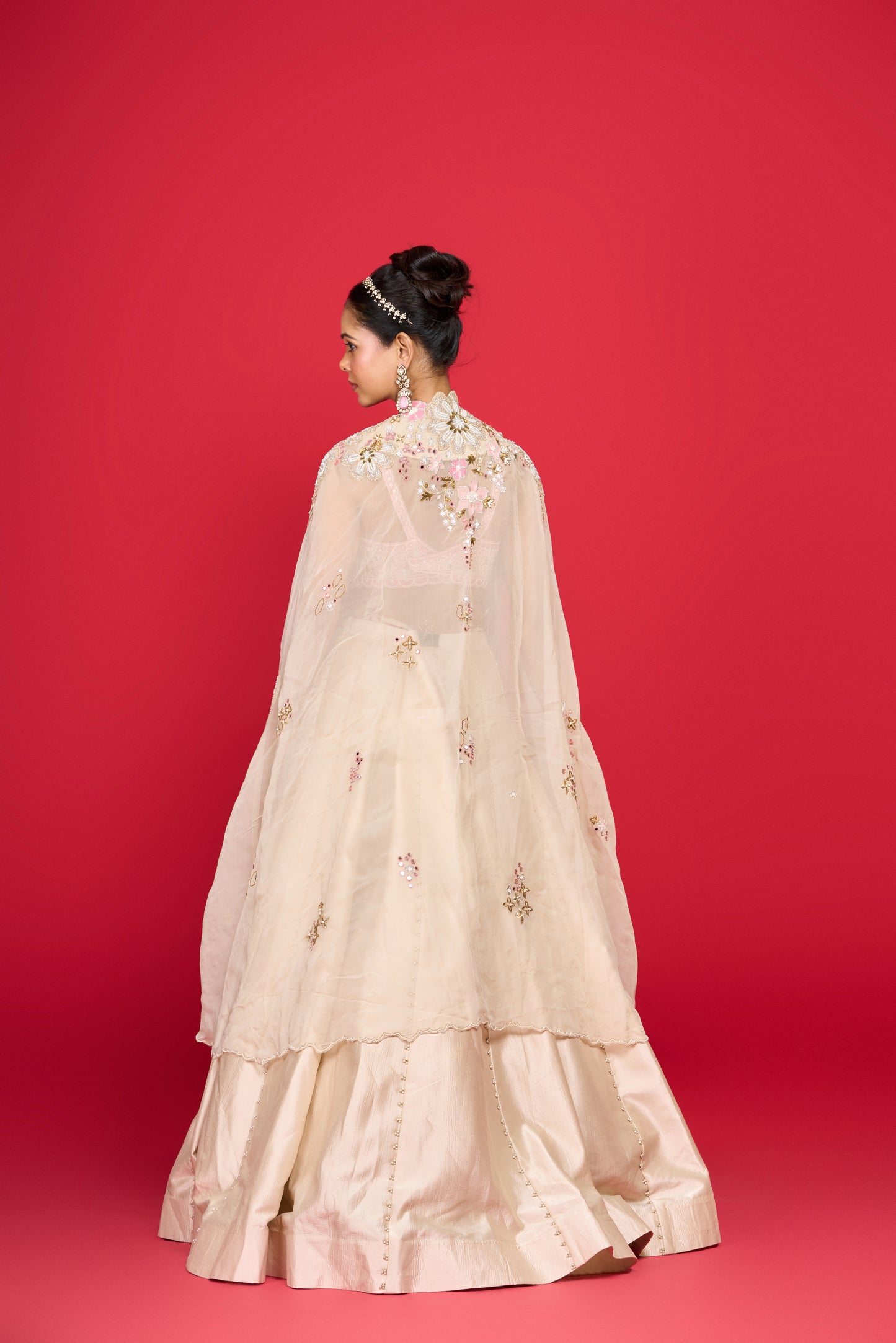 CREAM SILK CAPE SET LEHENGA