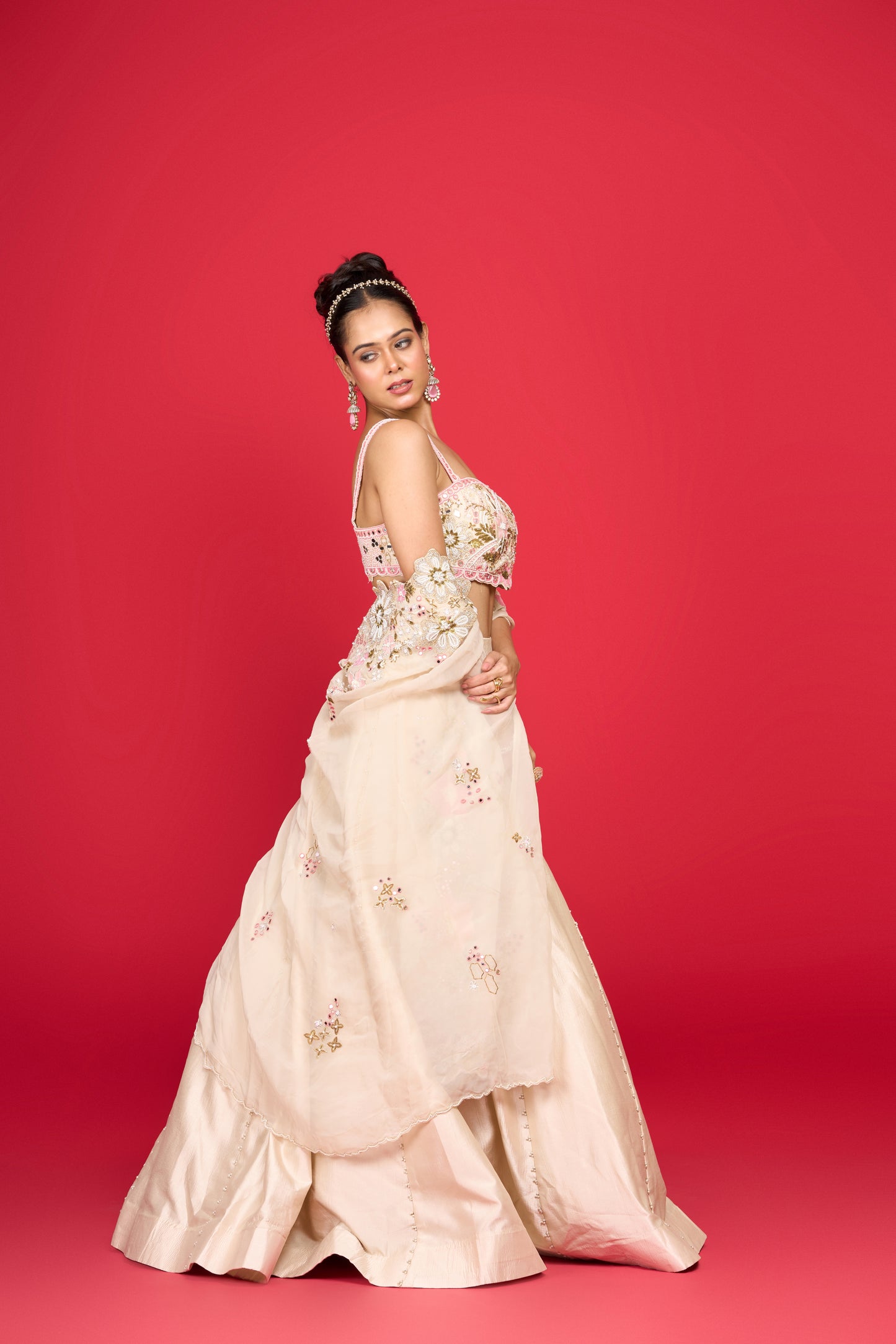 CREAM SILK CAPE SET LEHENGA