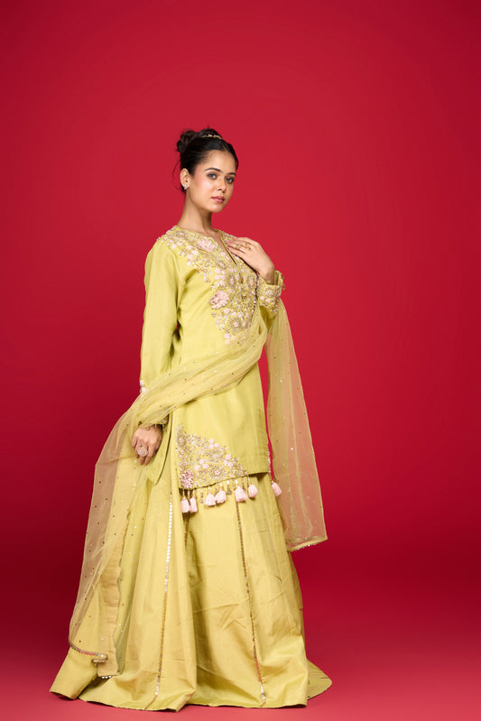 PEAR GREEN SILK LEHENGA