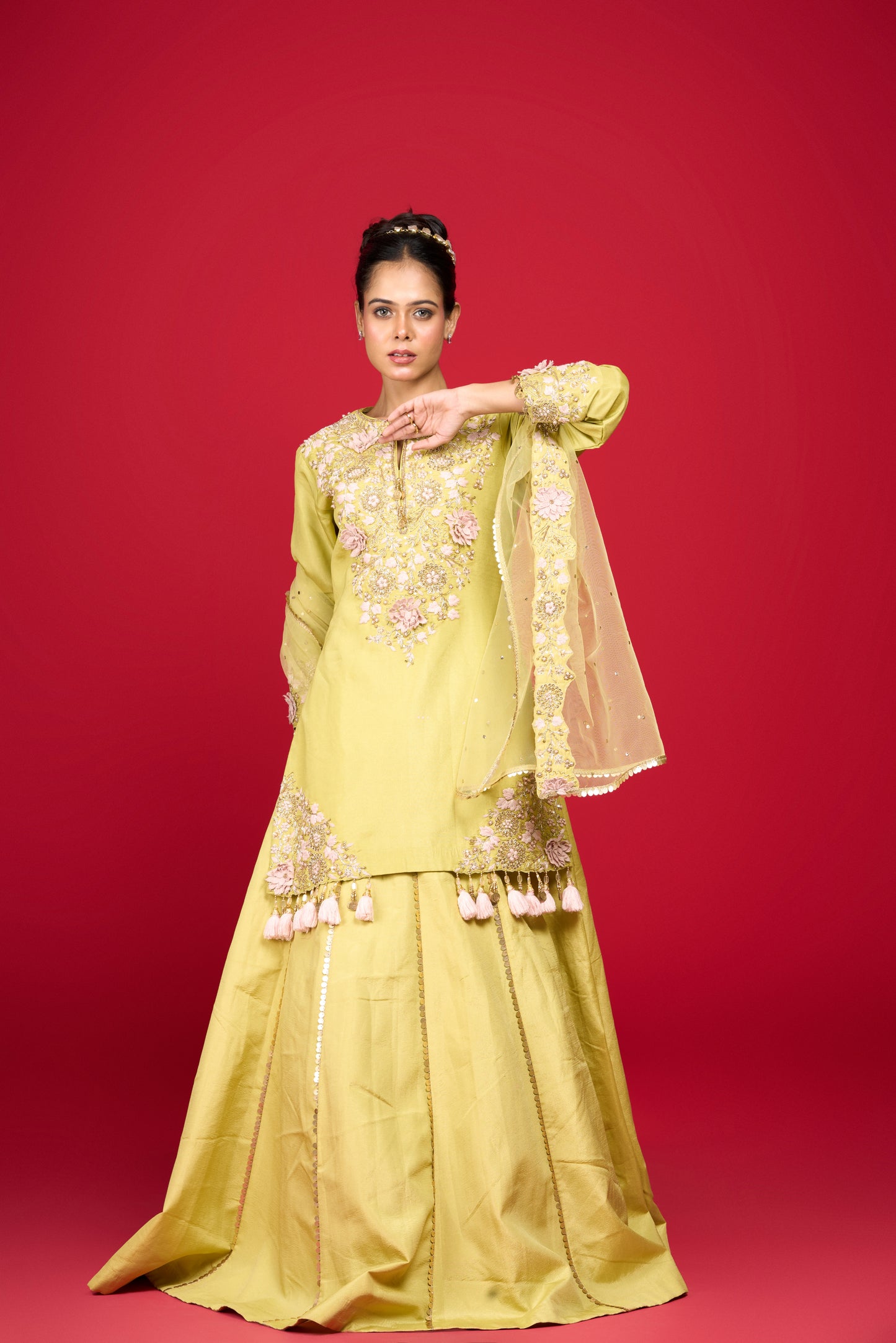 PEAR GREEN SILK LEHENGA