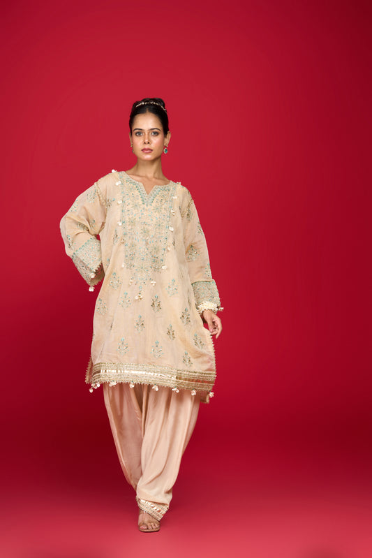 BEIGE KURTA AND SALWAR PANTS SET