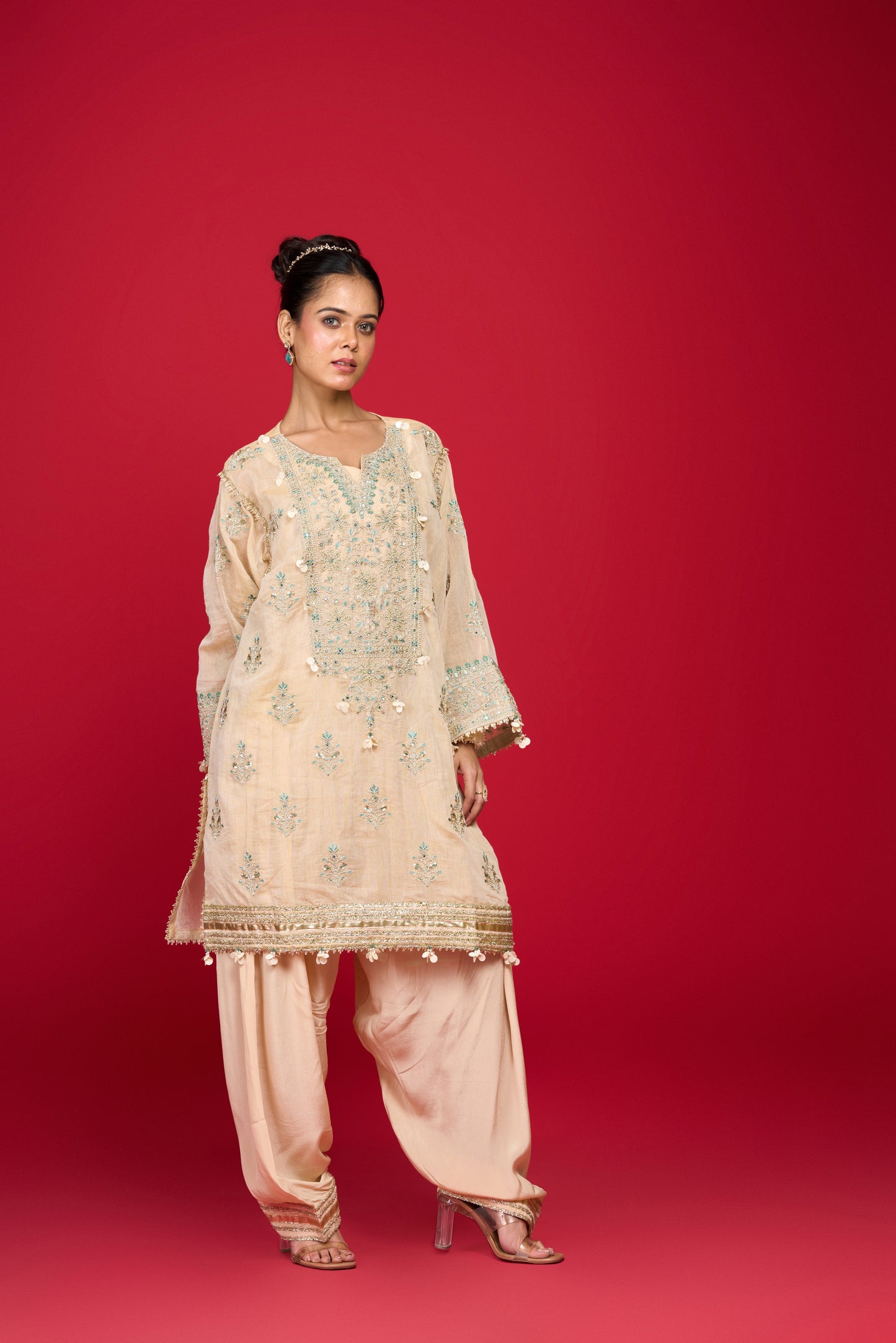BEIGE KURTA AND SALWAR PANTS SET