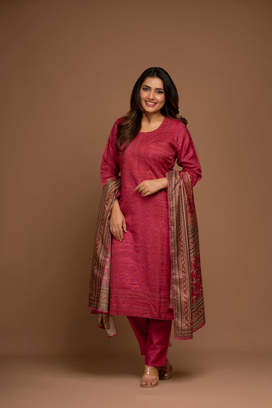 RED KURTA PANTS SET WITH DUPATTA