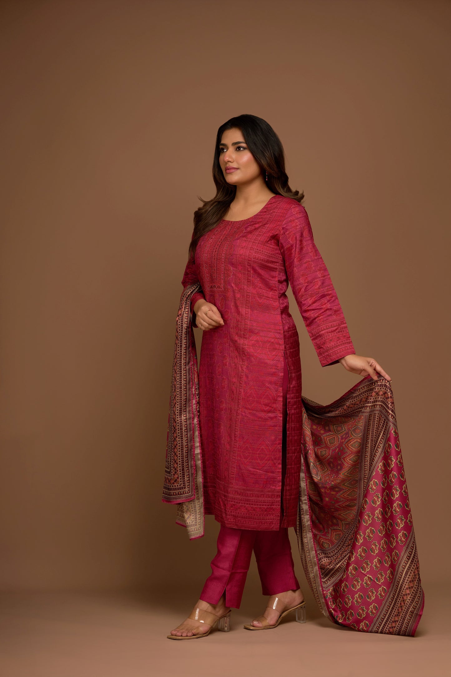RED KURTA PANTS SET WITH DUPATTA