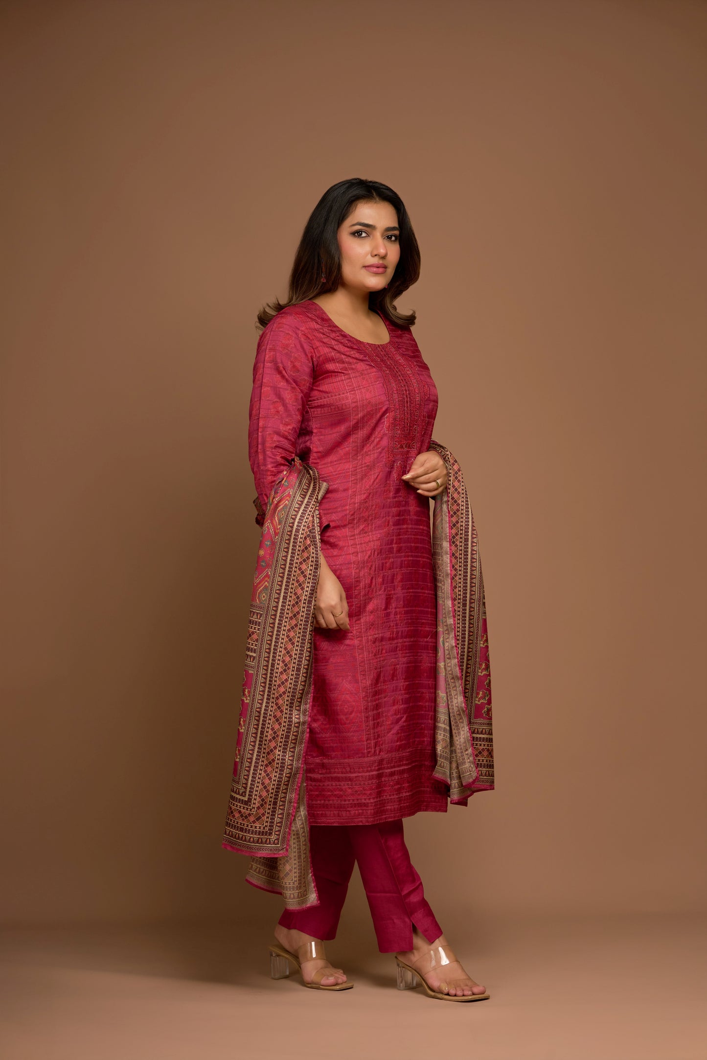 RED KURTA PANTS SET WITH DUPATTA