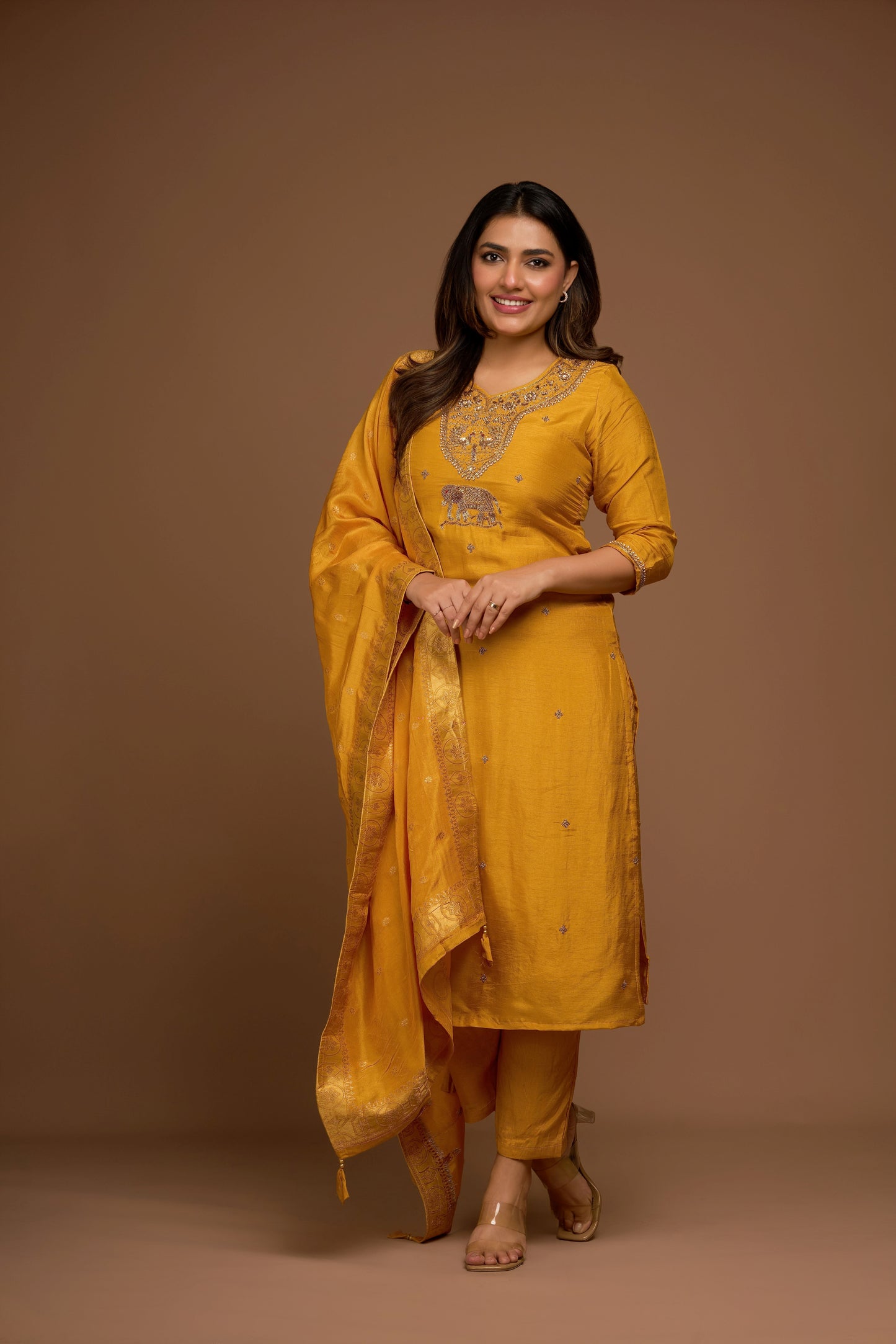 TURMERIC ORANGE KURTA PANT SET WITH DUPATTA