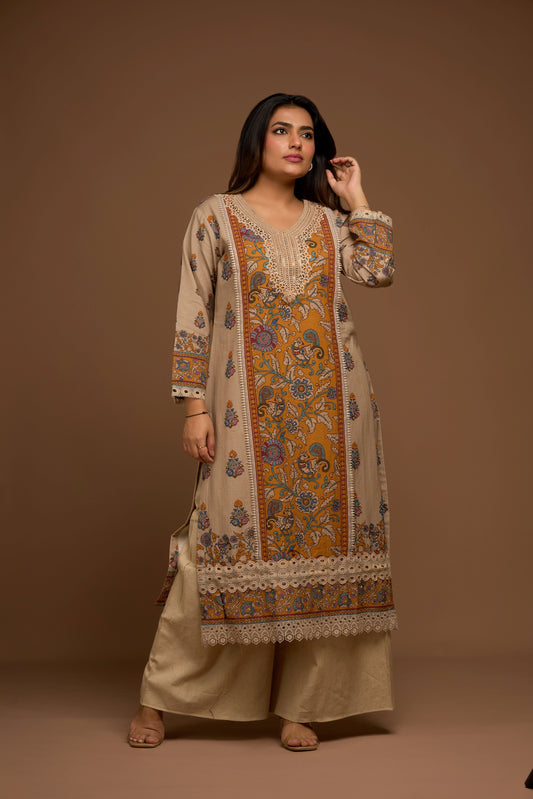 GREIGE KURTA PALAZZO SET WITH DUPATTA