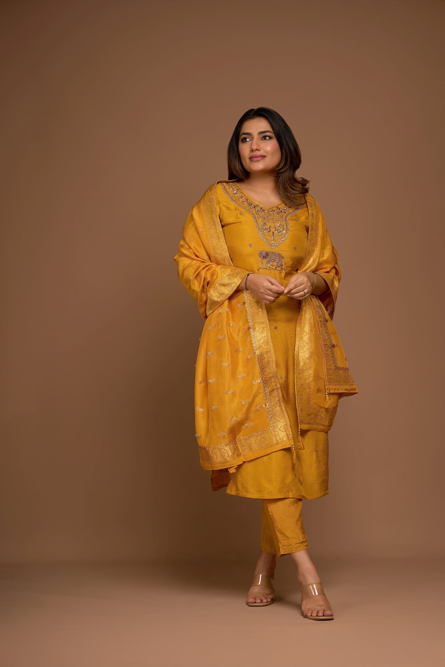 TURMERIC ORANGE KURTA PANT SET WITH DUPATTA