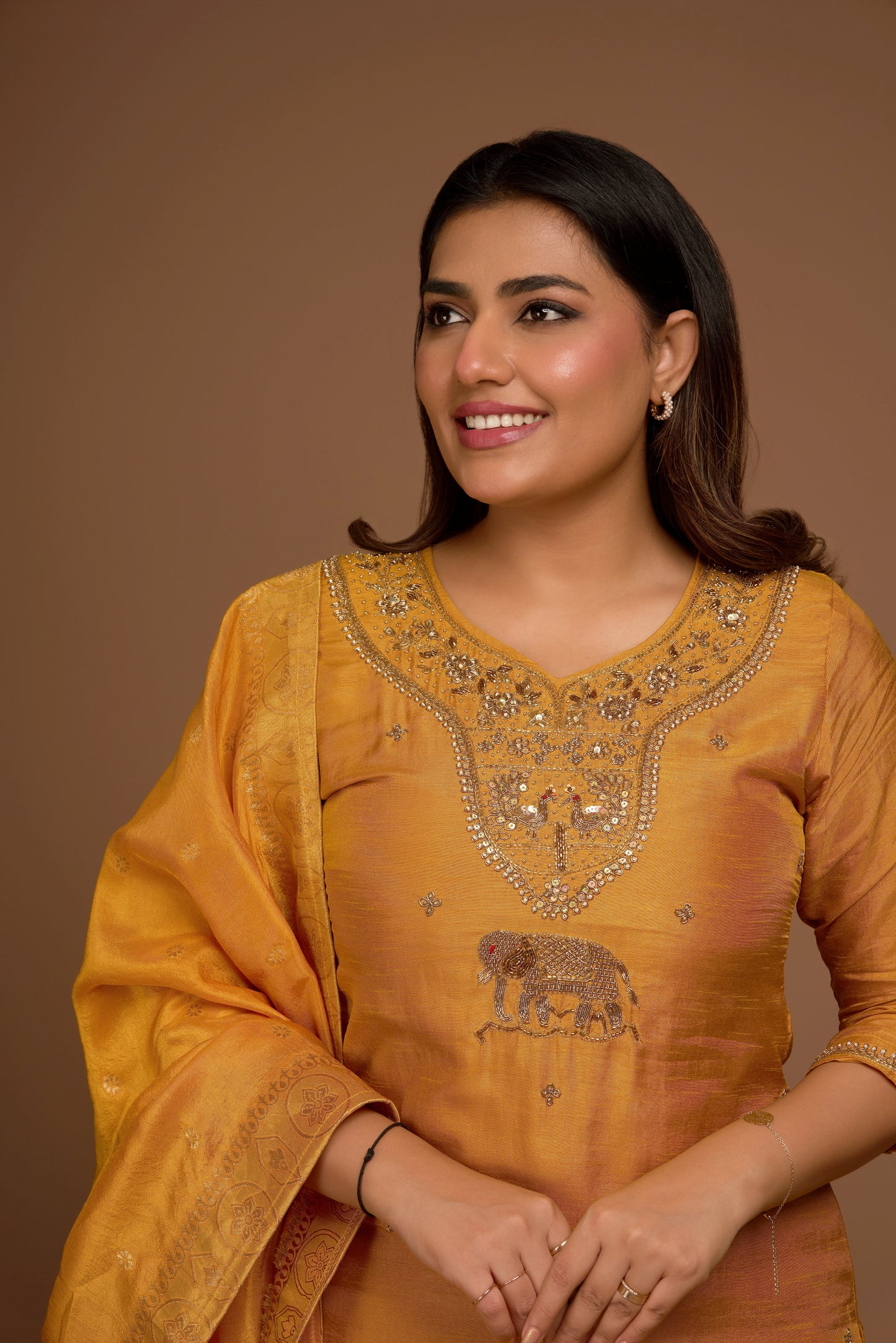 TURMERIC ORANGE KURTA PANT SET WITH DUPATTA