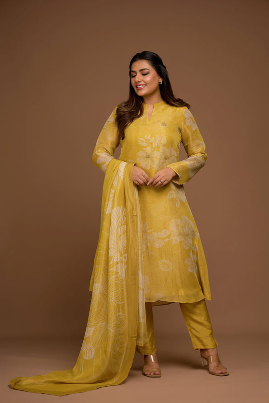 CANARY YELLOW KURTA PANTS WITH DUPATTA SET