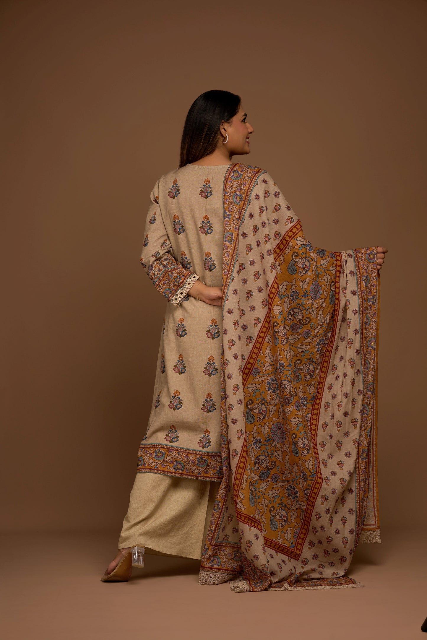 GREIGE KURTA PALAZZO SET WITH DUPATTA