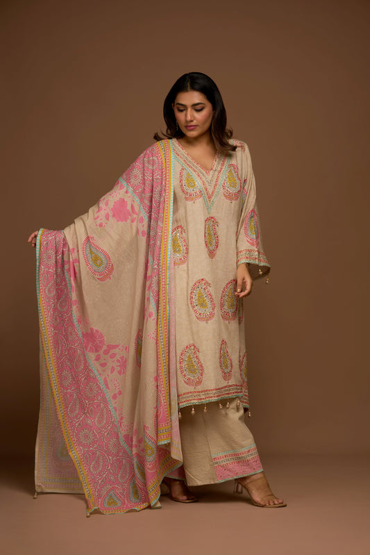 CREAM LINEN COTTON TWO PIECE SET