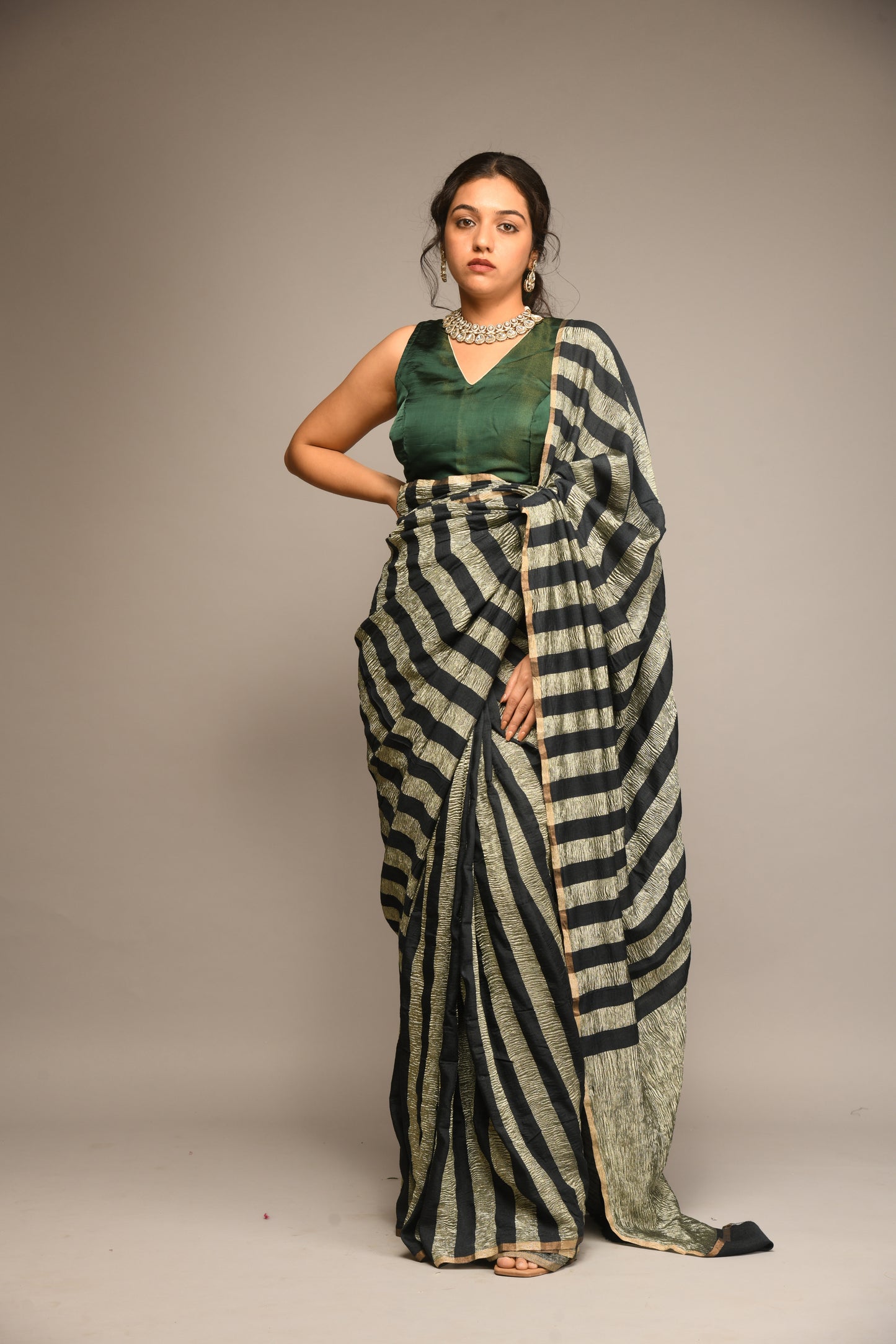 BLACK AND GOLD STRIPED SAREE