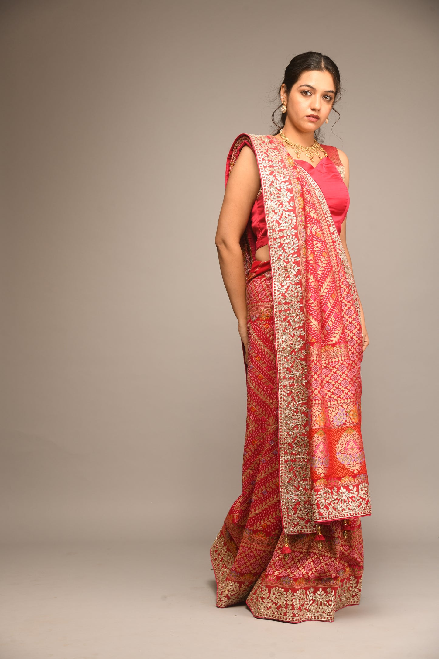 PINK BANDHEJ EMBROIDERED SAREE