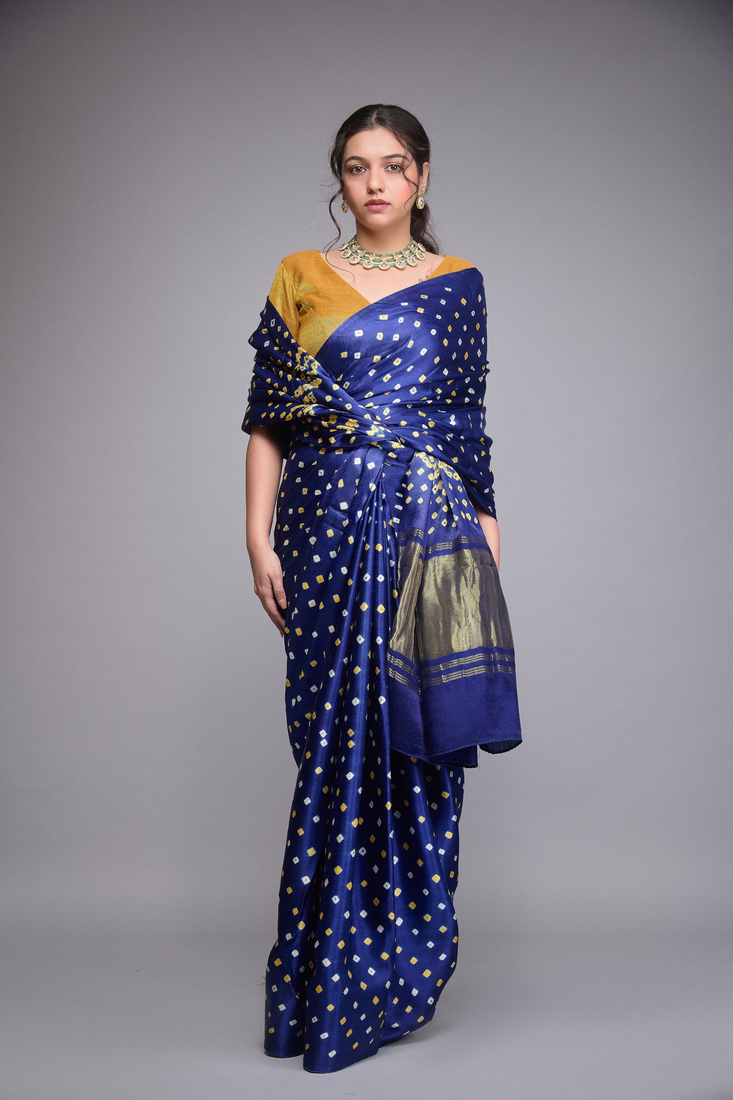 DARK ROYAL BLUE BANDHANI GAJI SILK