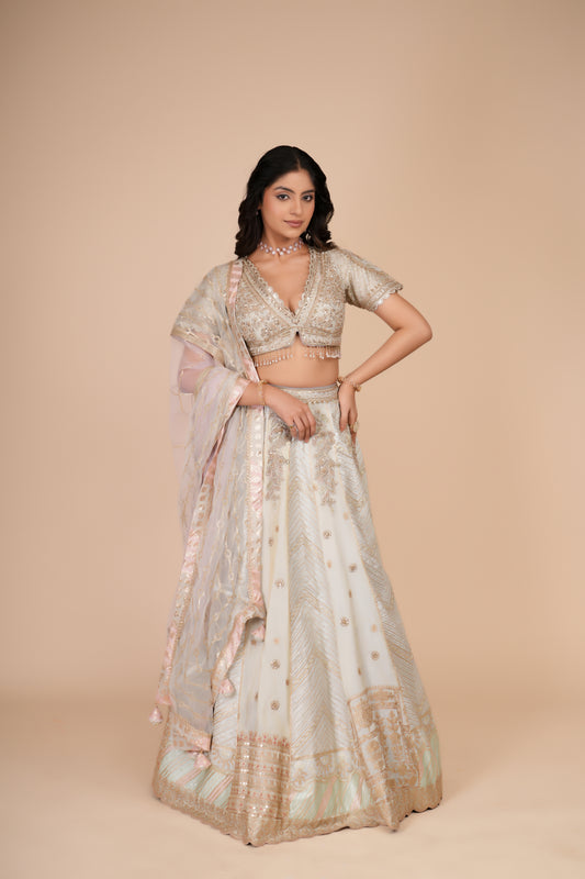 MINT BLUE TISSUE LEHENGA
