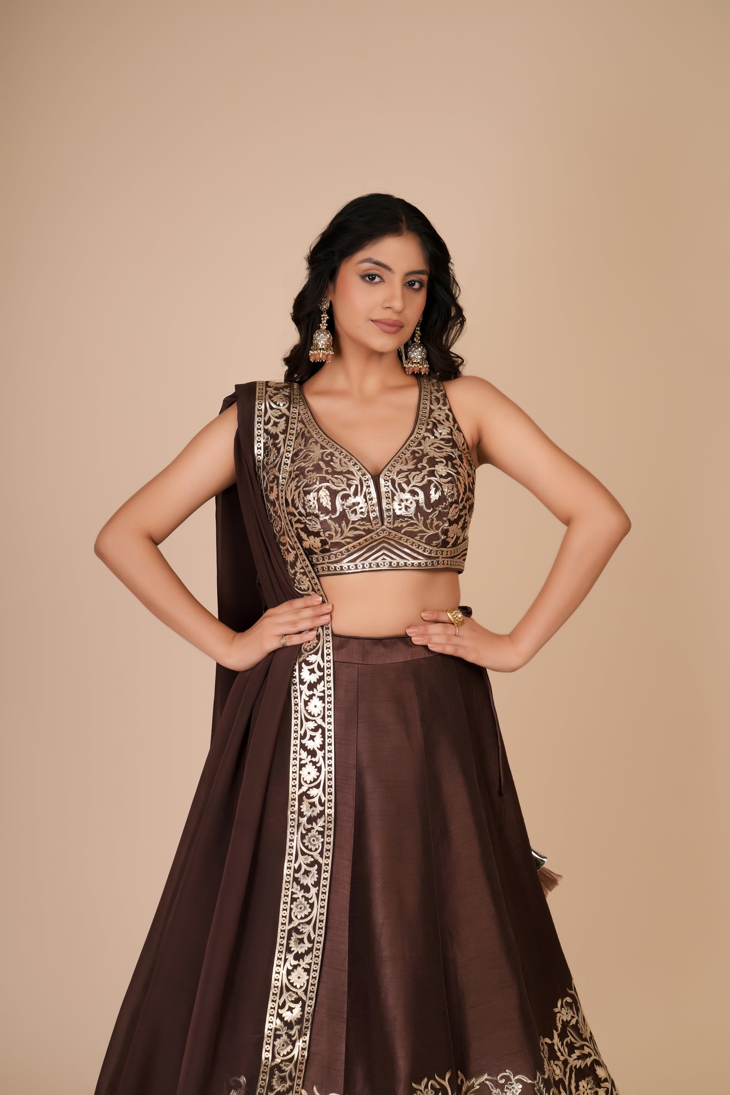 BROWN RAW SILK LEHENGA