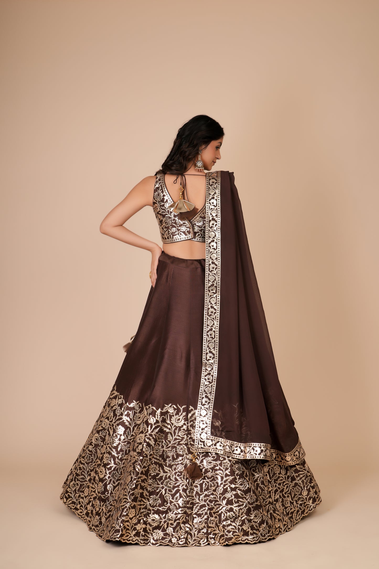 BROWN RAW SILK LEHENGA