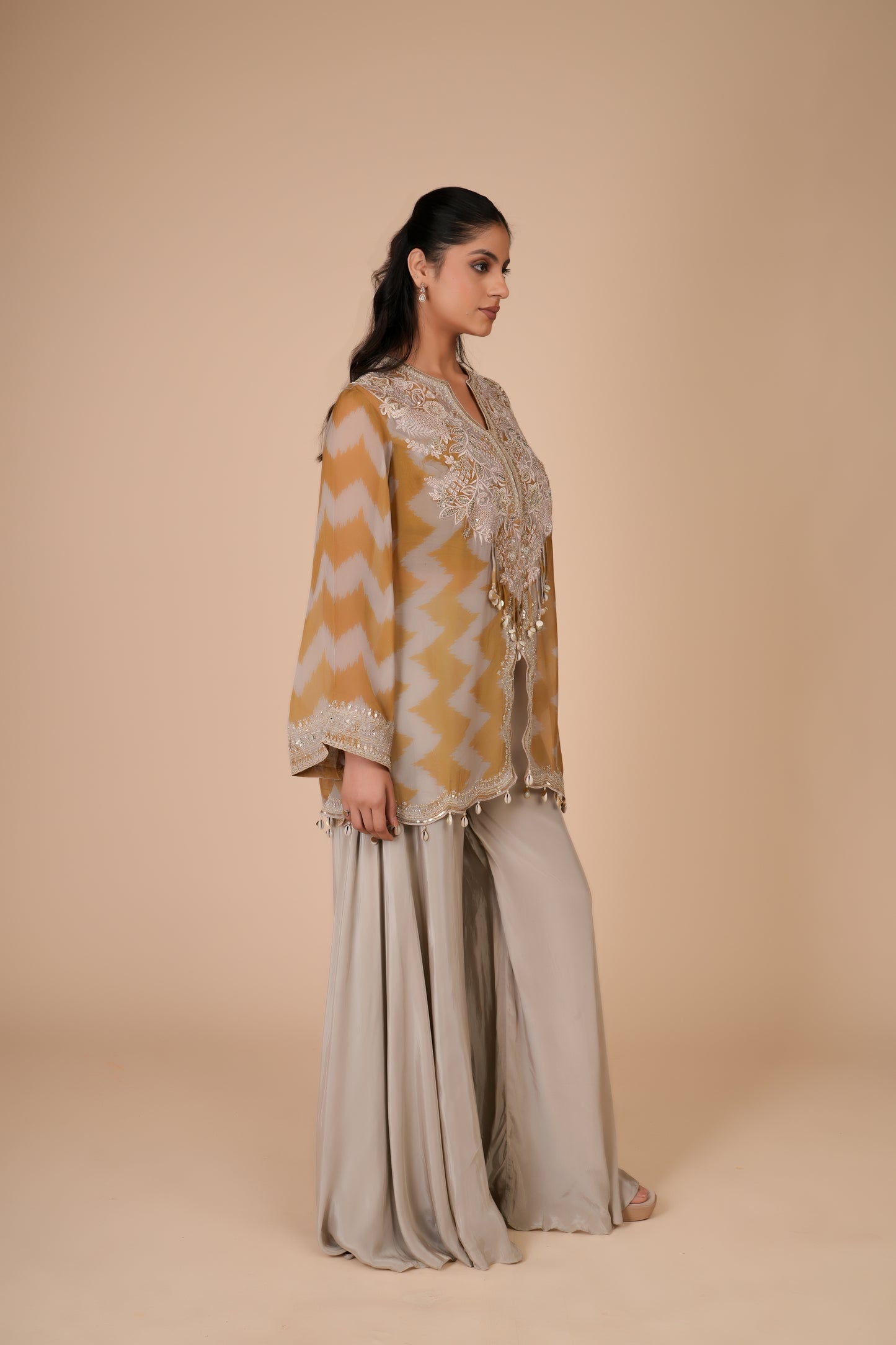 MUSTARD YELLOW & GREY SHARARA SET