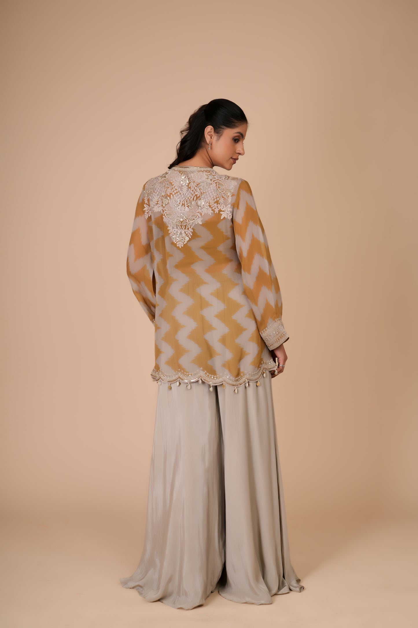 MUSTARD YELLOW & GREY SHARARA SET