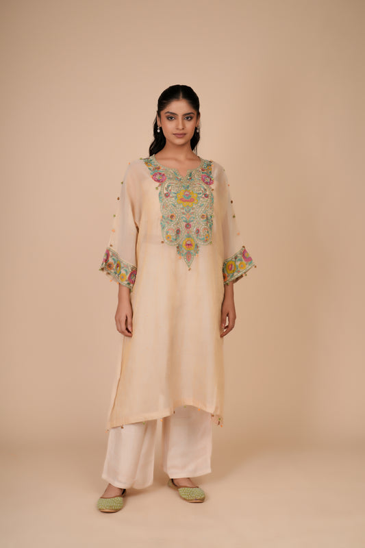 BEIGE KURTA PANTS SET