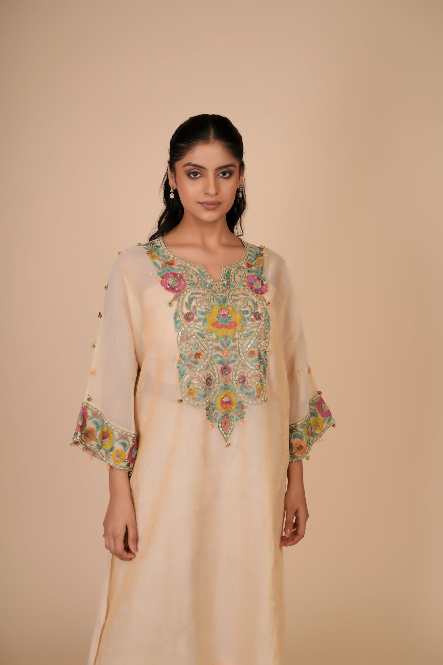 BEIGE KURTA PANTS SET