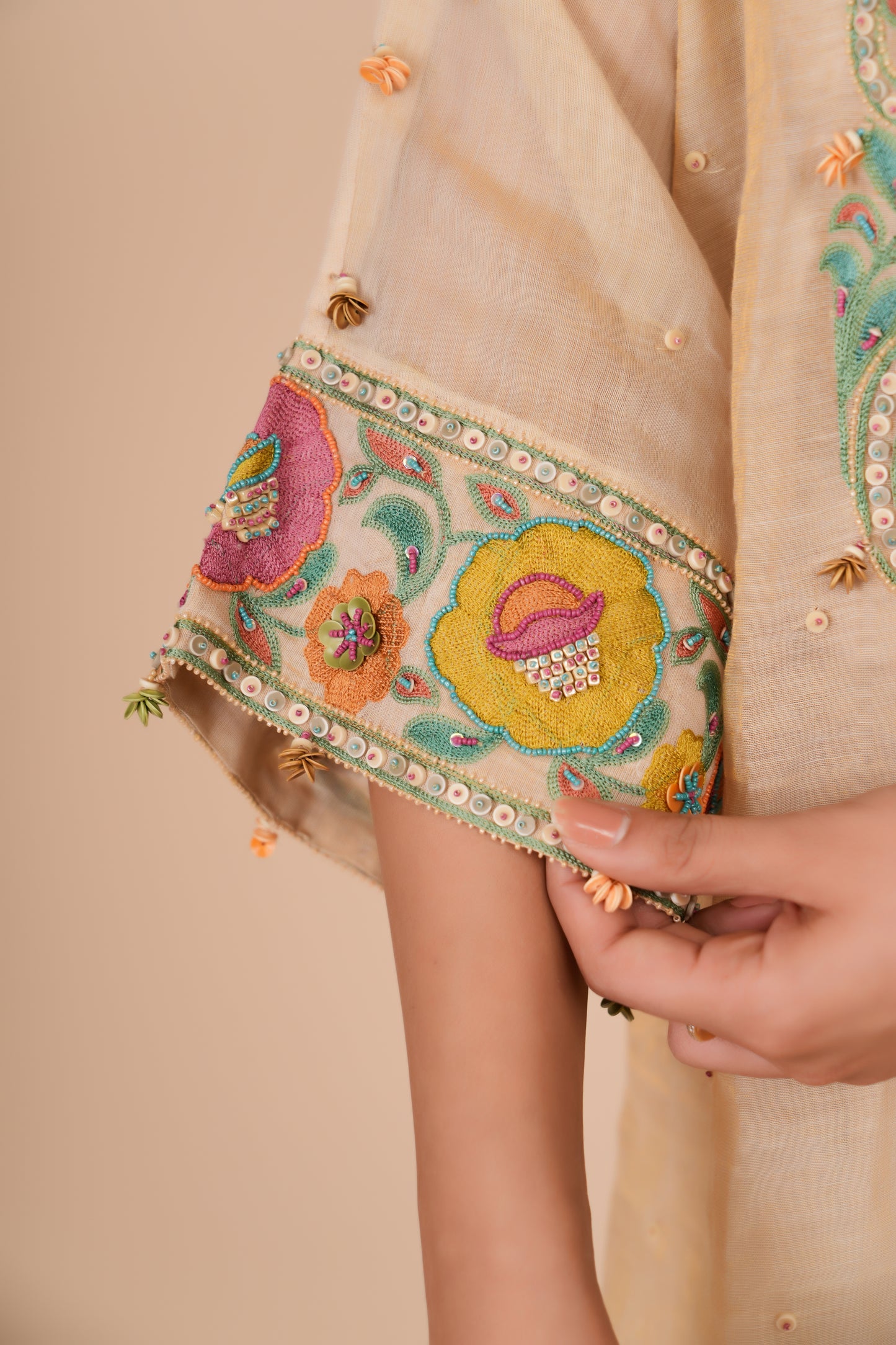 BEIGE KURTA PANTS SET