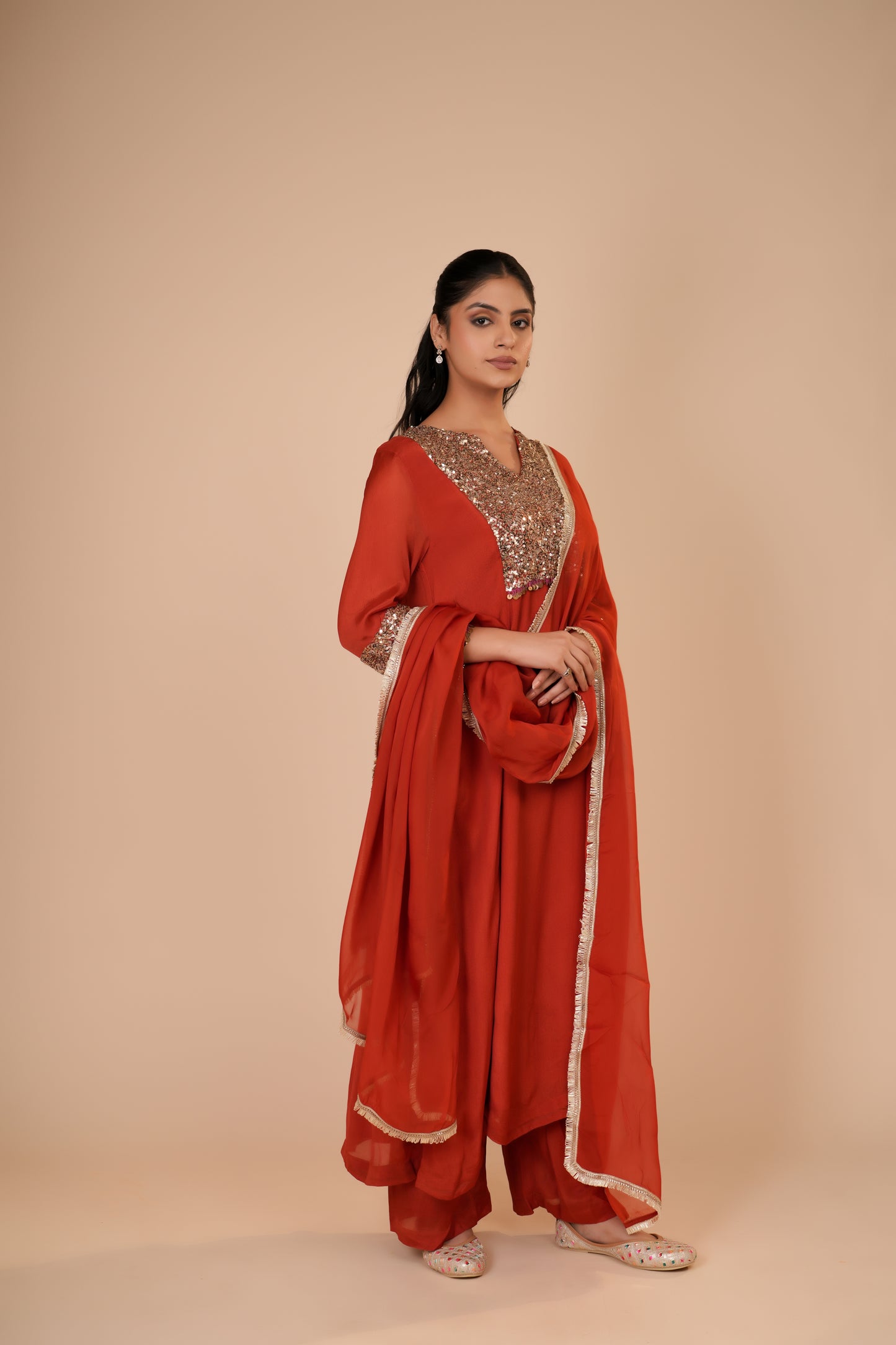 DARK ORANGE KURTA AND PANTS SET