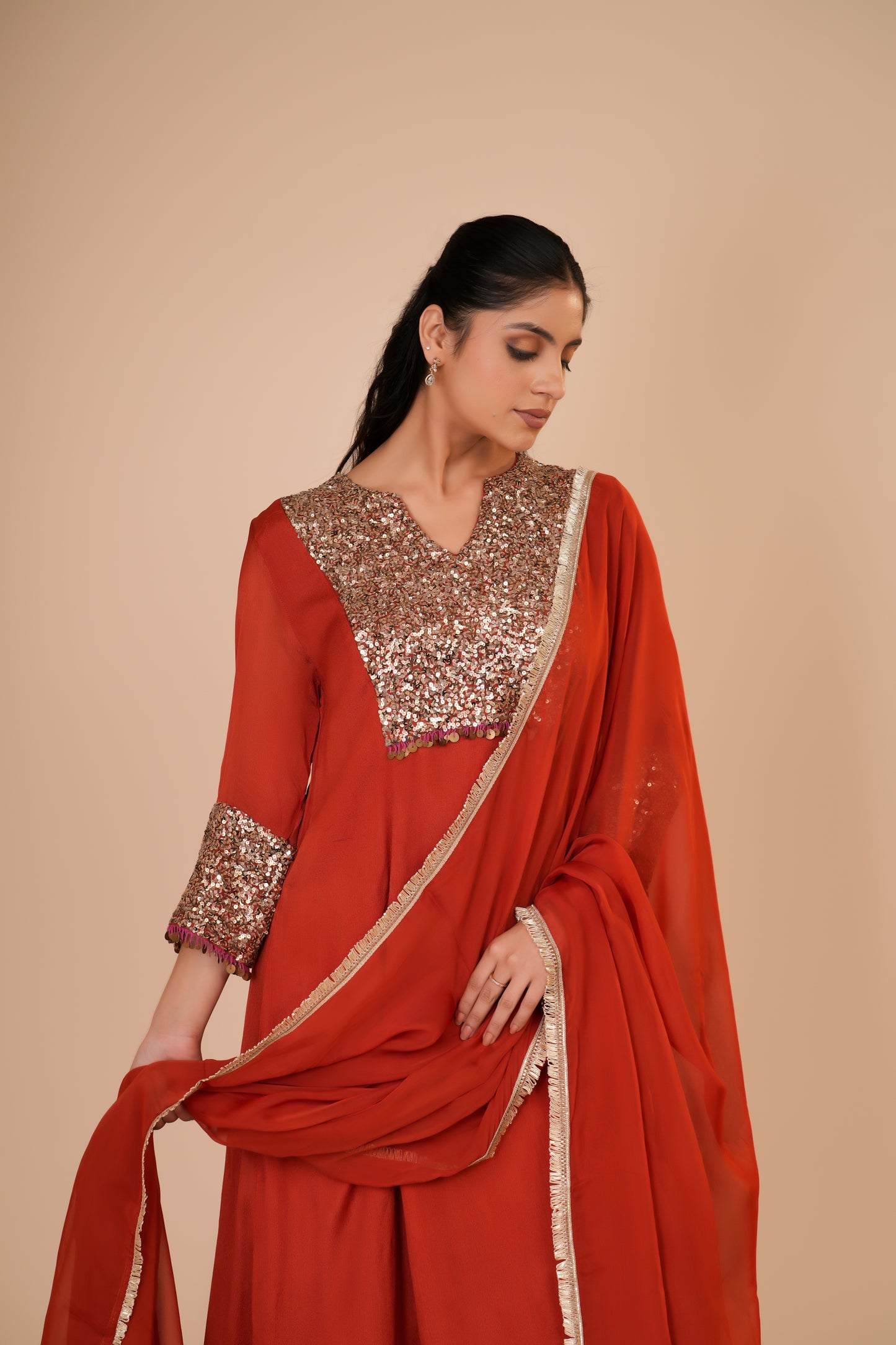 DARK ORANGE KURTA AND PANTS SET