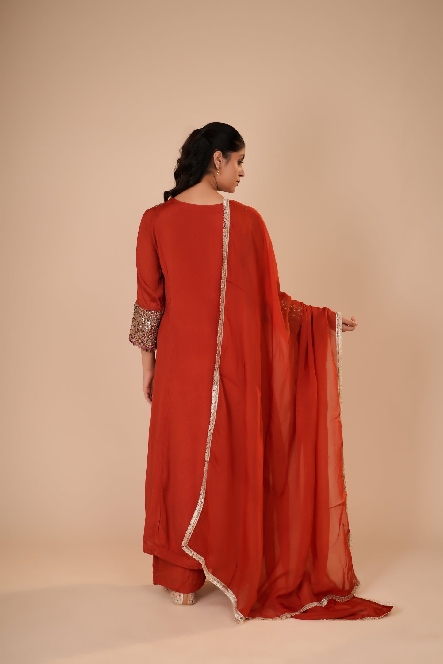 DARK ORANGE KURTA AND PANTS SET