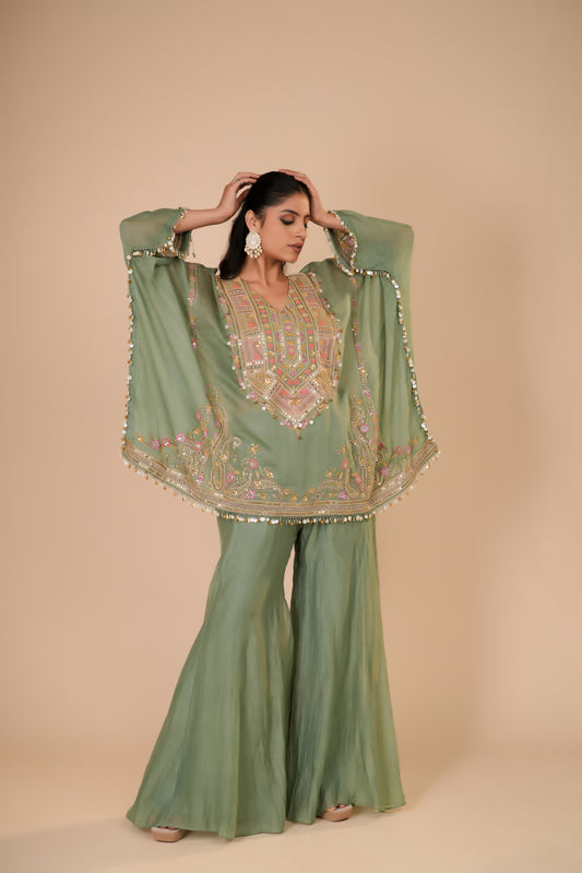 SAGE GREEN INDO-WESTERN SET