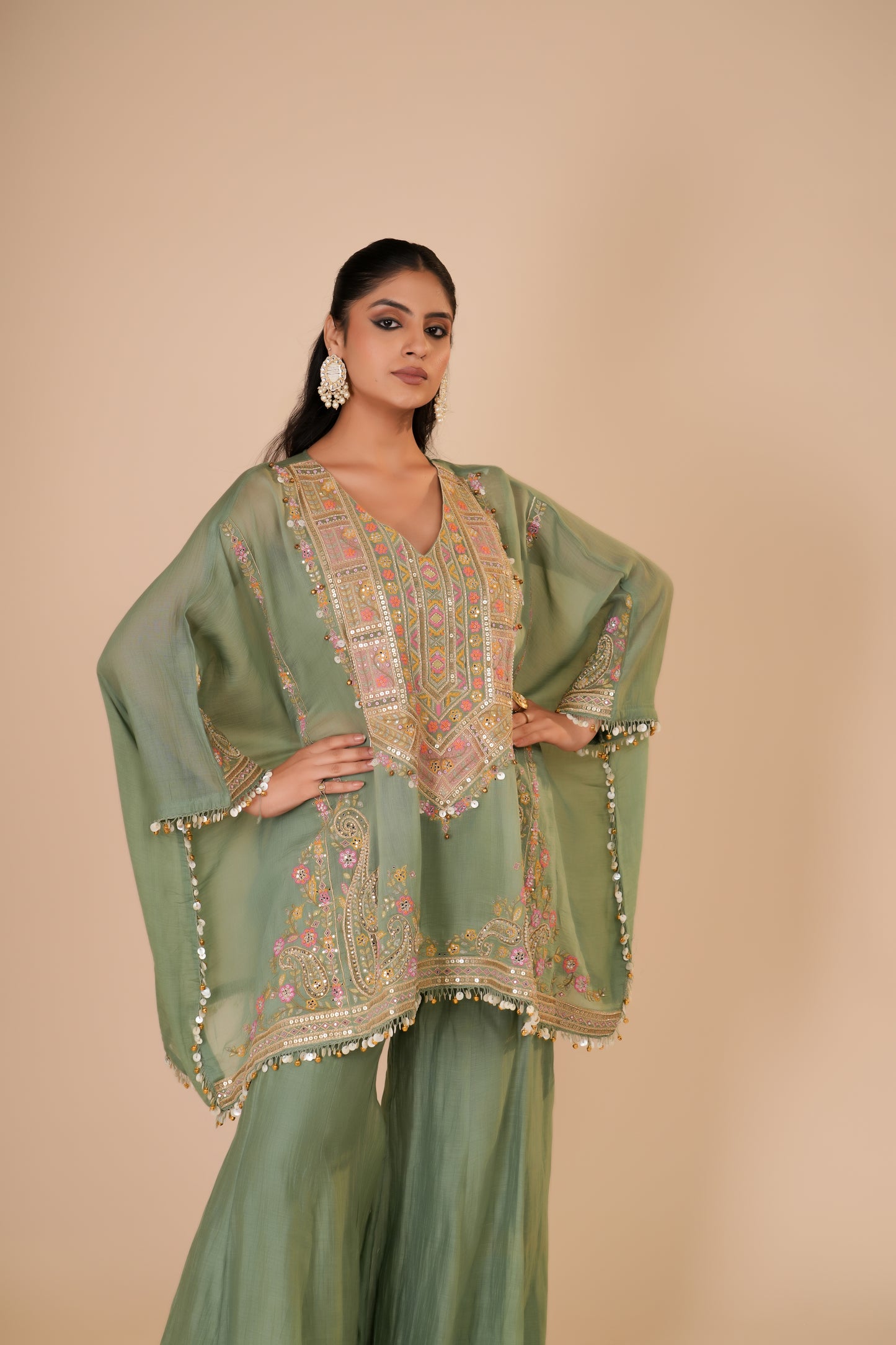 SAGE GREEN INDO-WESTERN SET