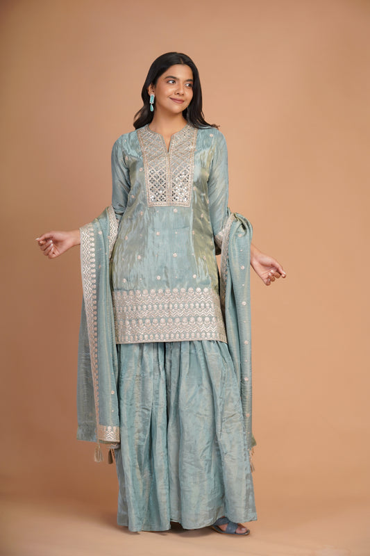LIGHT TURQUOISE SHARARA SET