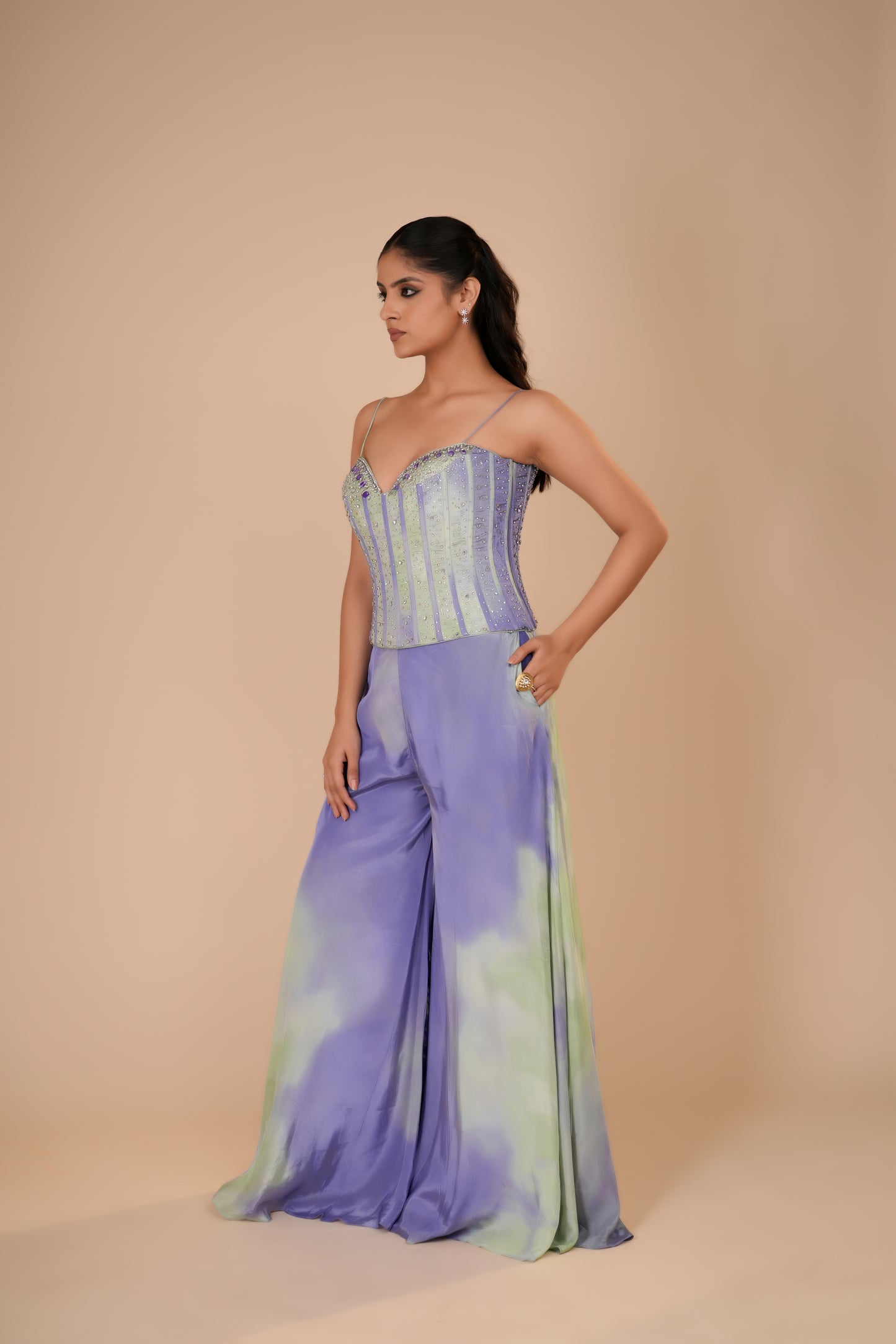 LILAC AND GREEN PALAZZO SET