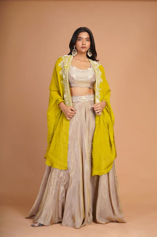 WARM GREY & GREEN INDO-WESTERN SET